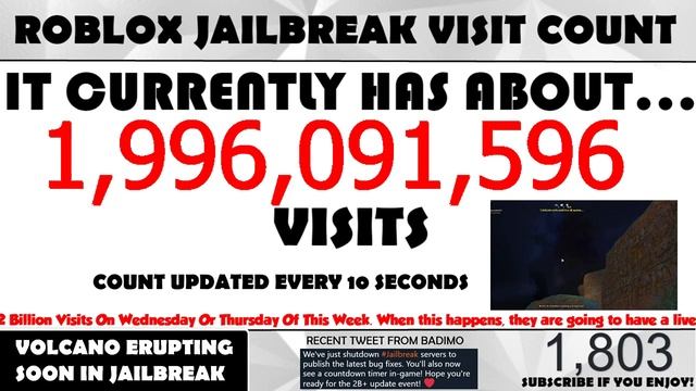 Roblox Jailbreak Live Visit Count | Countdown To 2 BILLION Visits! | Segment 7 ? смотреть онлайн