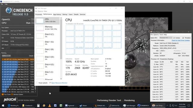 X299 7940X 14 core / 28 thread at 4.5Ghz OC Cinebench R11.5 Rendering смотреть онлайн