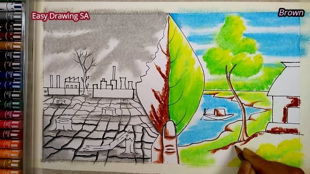 global warming drawing / environment day drawing/save environment poster/pollution drawing easy смотреть онлайн
