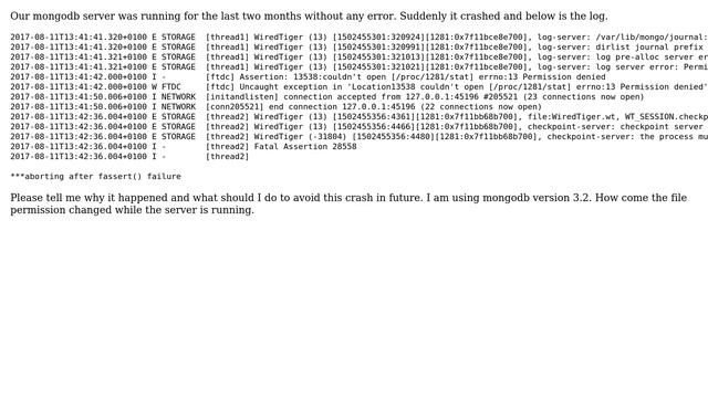Databases: mongodb crashed with the error or permission denied смотреть онлайн