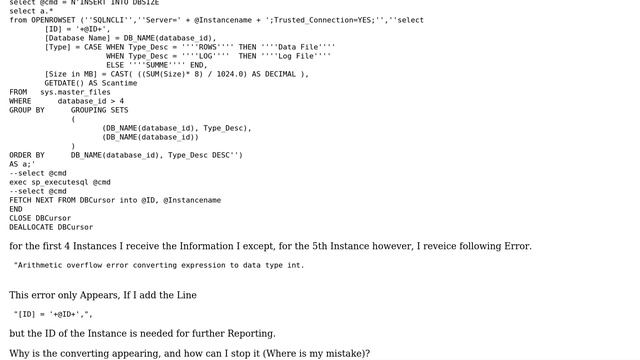Databases: Arithmetic overflow for Variable in Openrowset смотреть онлайн