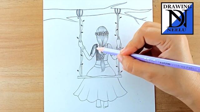 How to draw a Girl swing in a tree -Traditional girl || Pencil sketch for beginner || Girl drawing смотреть онлайн
