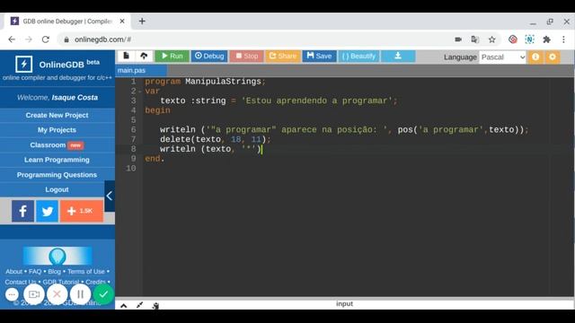 Aula 58 | Manipulação de String (pos, delete e insert) смотреть онлайн