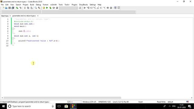 Parameter and No return type function in c смотреть онлайн