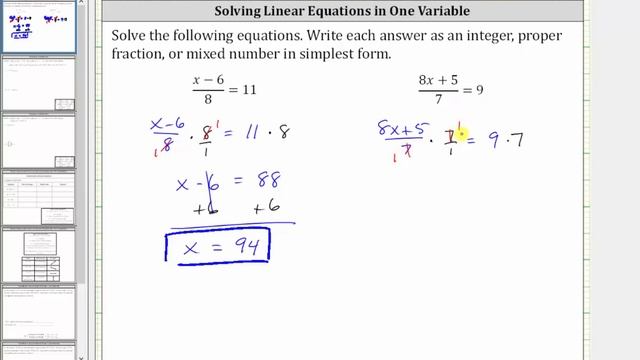 Solve Linear Equations In One Variable (x+a)/b=c And (ax-b)/c=d