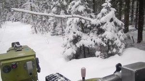 По зимней лесной дороге на тяжелом мотоблоке, на гусеницах, день второй