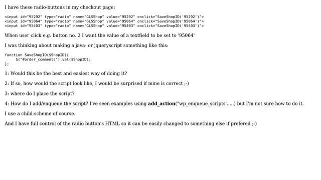 Wordpress: Click a radio button must set textfield value смотреть онлайн