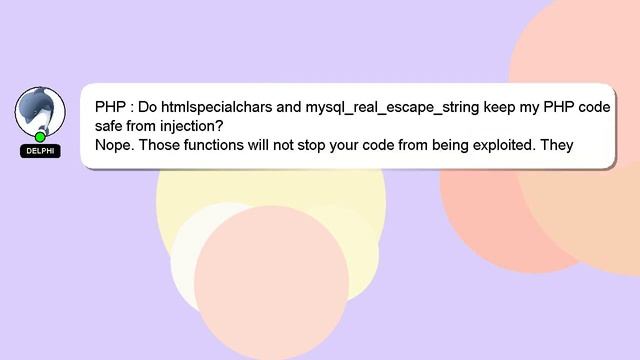 PHP : Do htmlspecialchars and mysql_real_escape_string keep my PHP code safe from injection? смотреть онлайн