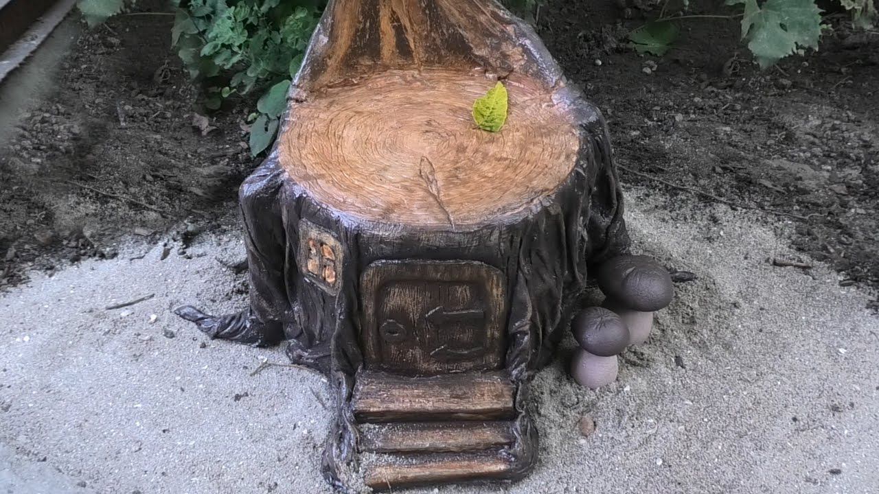 Делаем пень из ведра и ненужных вещей - Декор для сада | Поделки из цемента смотреть онлайн