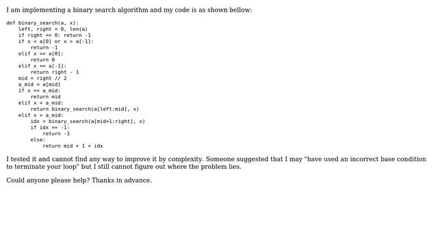 Code Review: Faster binary search to find the index in Python? смотреть онлайн