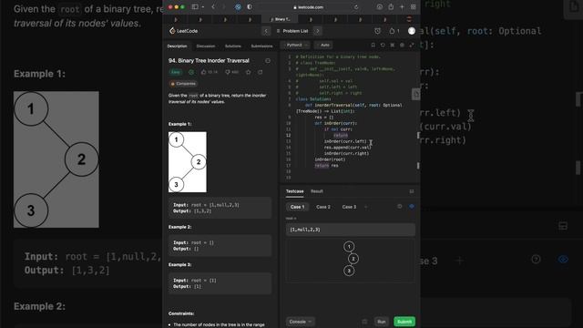 Binary Tree InOrder Traversal #leetcode #python смотреть онлайн