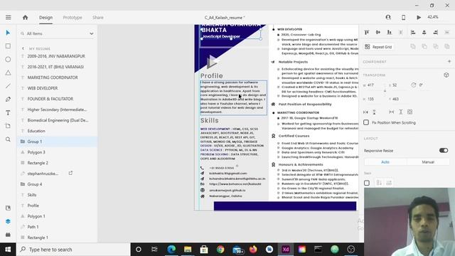 Tutorial and free template for Resume Making in AdobeXD for beginner смотреть онлайн