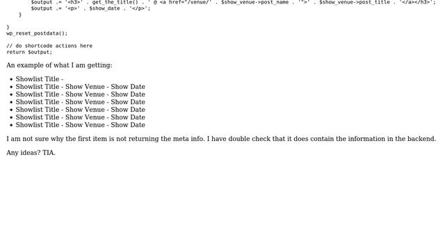 Wordpress: Why is my WP Query not returning first result's post meta? смотреть онлайн