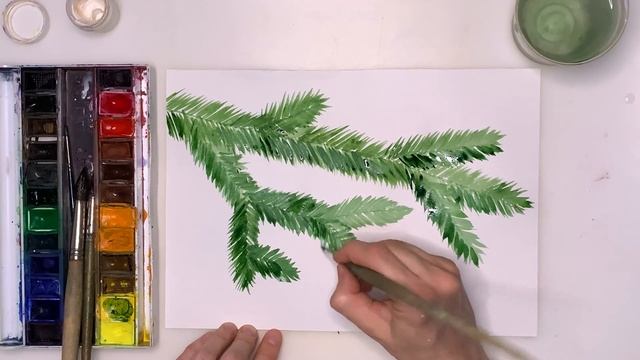 Рисуем ветку ёлки с шарами Как нарисовать новогоднюю открытку поэтапно Урок рисования для детей смотреть онлайн