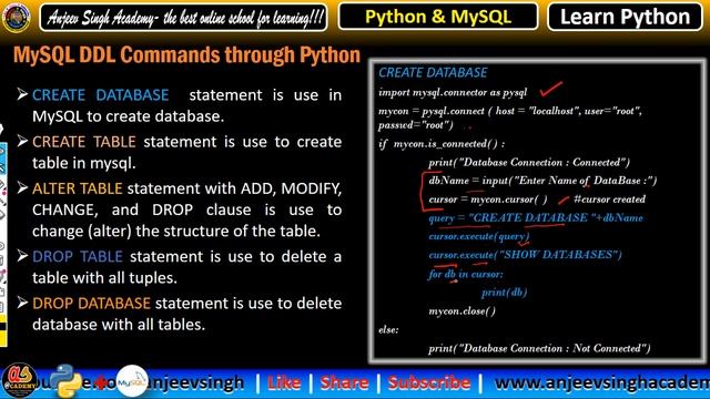 Interface Python with MySQL #1 | Python Connector, Steps for Connecting, SQL DDL Commands12 SC IP смотреть онлайн