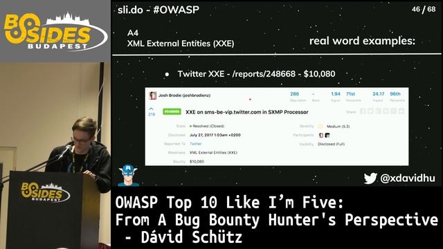 BSidesBUD2019: OWASP Top 10 Like I’m Five: From A Bug Bounty Hunter's Perspective - Dávid Schütz
