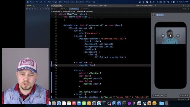 Видеоплеер на SwiftUI - Урок 2. Обработка нажатия кнопки Play/Pause, исчезновение кнопок контроля смотреть онлайн