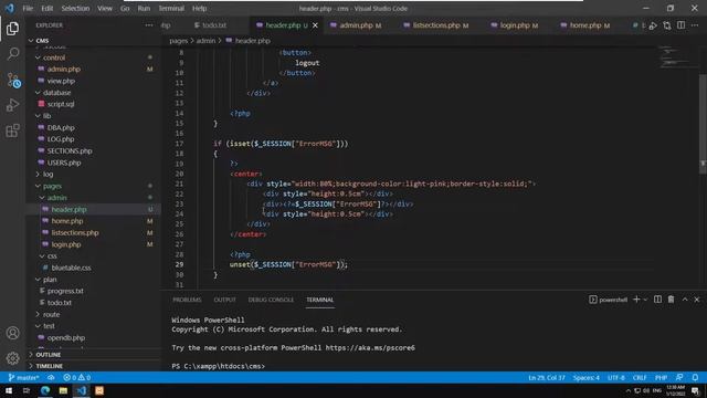 Learning PHP - 027 : Building a simple CMS - logout, showing errors, and partial work on add sectio смотреть онлайн