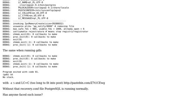 PostgreSQL 9.1 on CentOS 6.5 - recovery.conf causing process exit with error code смотреть онлайн