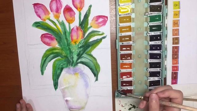 Рисуем тюльпаны в вазе! Draw tulips in a vase! смотреть онлайн
