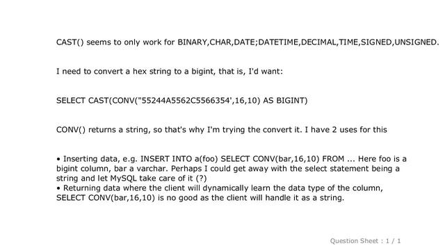 MySQL : How do I cast a type to a bigint in MySQL? смотреть онлайн