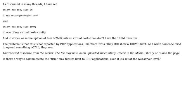 Display true filesize upload limit in PHP applications when setting it via nginx смотреть онлайн