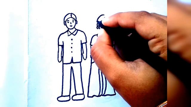 Traditional Father and mother drawing Easy step by step смотреть онлайн