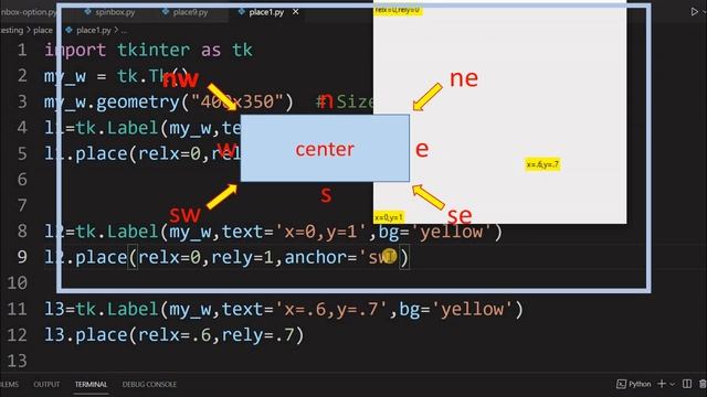 Tkinter layout management using place for absolute & relative height width and positioning of widge смотреть онлайн