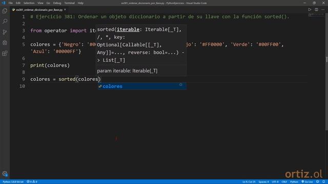 Python - Ejercicio 381: Ordenar un Objeto Diccionario a partir de su Llave con la Función sorted() смотреть онлайн