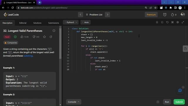 32. Longest Valid Parentheses | Python | Explanation | LeetCode Problems Solutions | @CodeEnrich смотреть онлайн