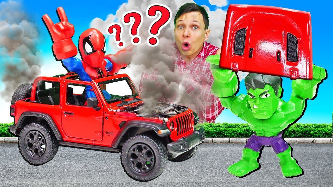 Видео для мальчиков - Халк захотел стать сильнее? Супергерои Марвел и машинки смотреть онлайн