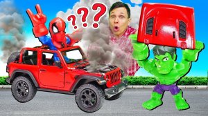 Видео для мальчиков - Халк захотел стать сильнее? Супергерои Марвел и машинки