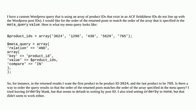 Wordpress: Meta query array - same order as specified order in value смотреть онлайн