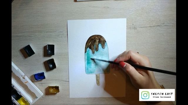 Как нарисовать Мороженое акварелью. Уроки рисования. Скетчинг для начинающих.15-ти минутка! смотреть онлайн