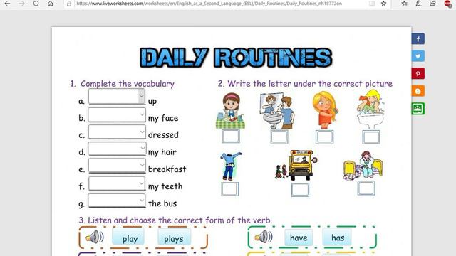 Present Simple's Worksheet (Daily Routine) смотреть онлайн