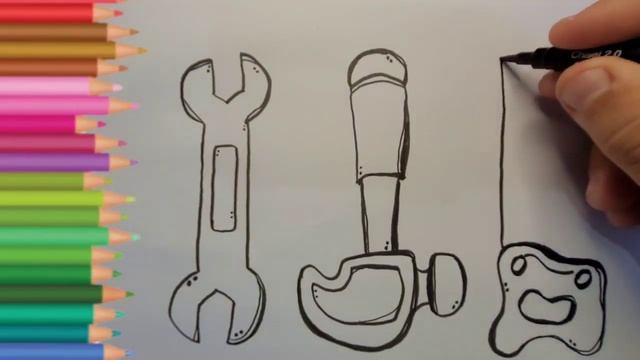 How to draw Tools VERY EASY for kids | Как рисовать Инструменты ОЧЕНЬ ЛЕГКО для детей. смотреть онлайн