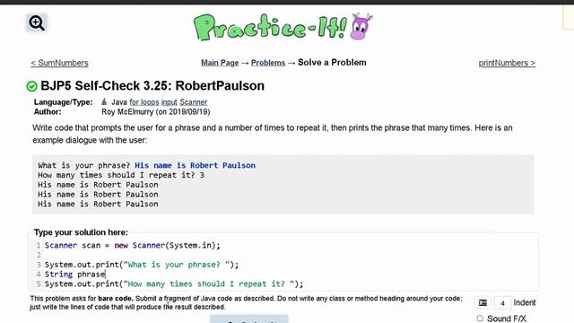 Java Practice It || 3.25 RobertPaulson || Input, Scanner, for loops смотреть онлайн