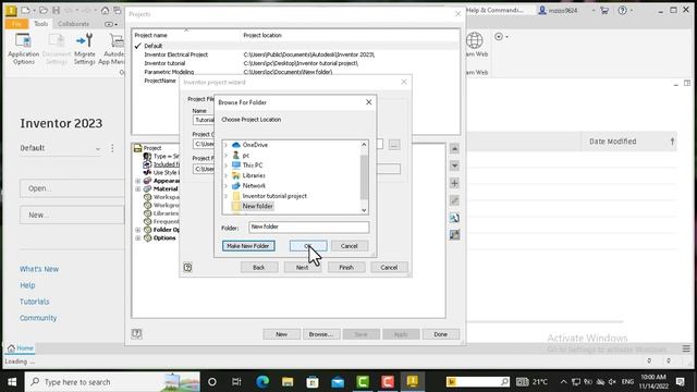 Creating A New Project In Autodesk Inventor 2023