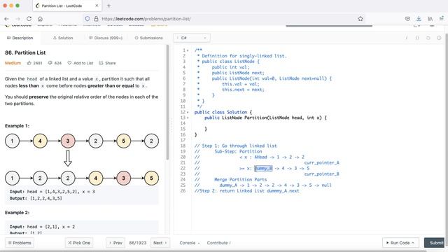 LeetCode in C# 86 Partition List | Two Pointers Approach - Michelle小梦想家 смотреть онлайн