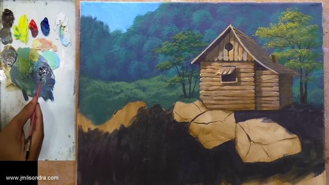 Tutorial : Acrylic Painting Landscape / House with Waterfalls / JMLisondra смотреть онлайн