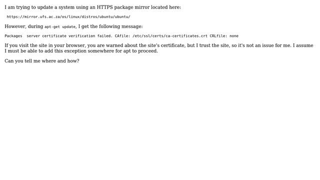 Getting "server certificate verification failed" during apt-get update смотреть онлайн