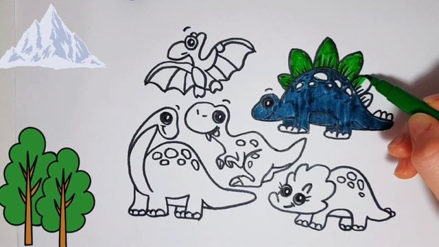 How to draw cute dinosaur for kids | Как нарисовать милого динозавра для детей. смотреть онлайн