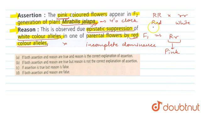 Assertion : The pink coloured flowers appear in `F_(2)` generation of plant Mirabilis jalapa смотреть онлайн