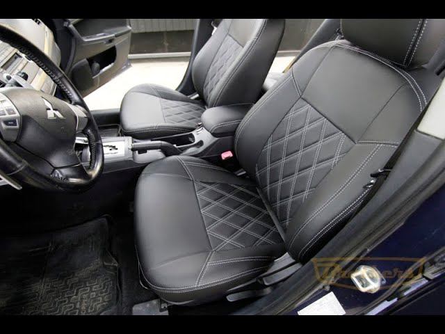 Чехлы на сидения Mitsubishi Lancer из эко-кожи, с ромбами смотреть онлайн