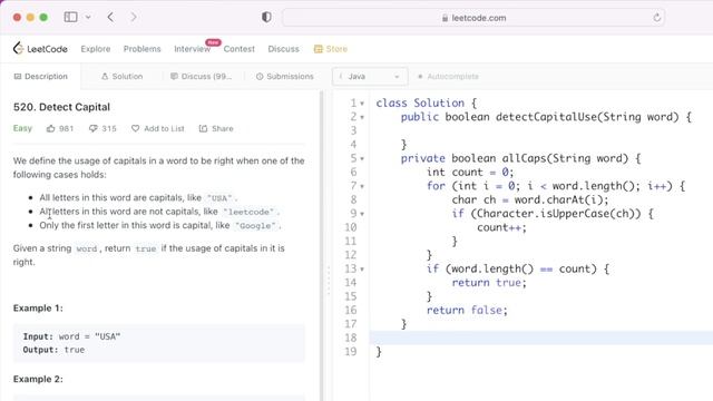 Leetcode | 520. Detect Capital | Easy | Java Solution смотреть онлайн