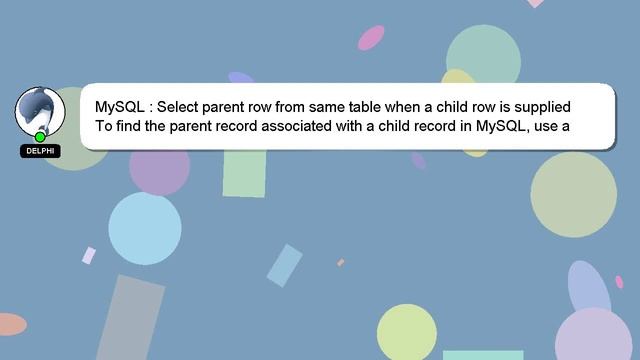 MySQL : Select parent row from same table when a child row is supplied смотреть онлайн
