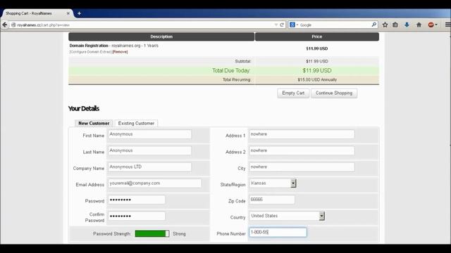 Пример покупки домена на RoyalNames.CC смотреть онлайн