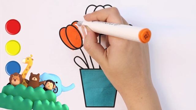 Как рисовать и цвет цветок | учить цвета | учить животные | учить русский и английский смотреть онлайн