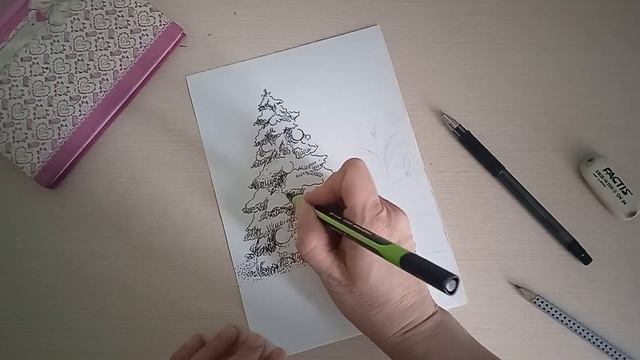 Видеоурок Елочка. Рисование черной ручкой. смотреть онлайн