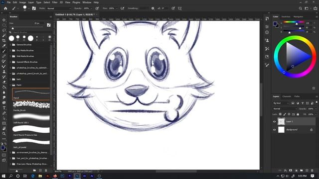 How to Draw Cartoon Character Sketch in Photoshop | Pencil Brush Sketch | Speed Tutorial смотреть онлайн